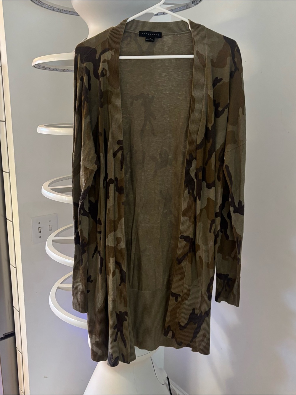 Sanctuary Olive & Brown Camo Open Cardigan